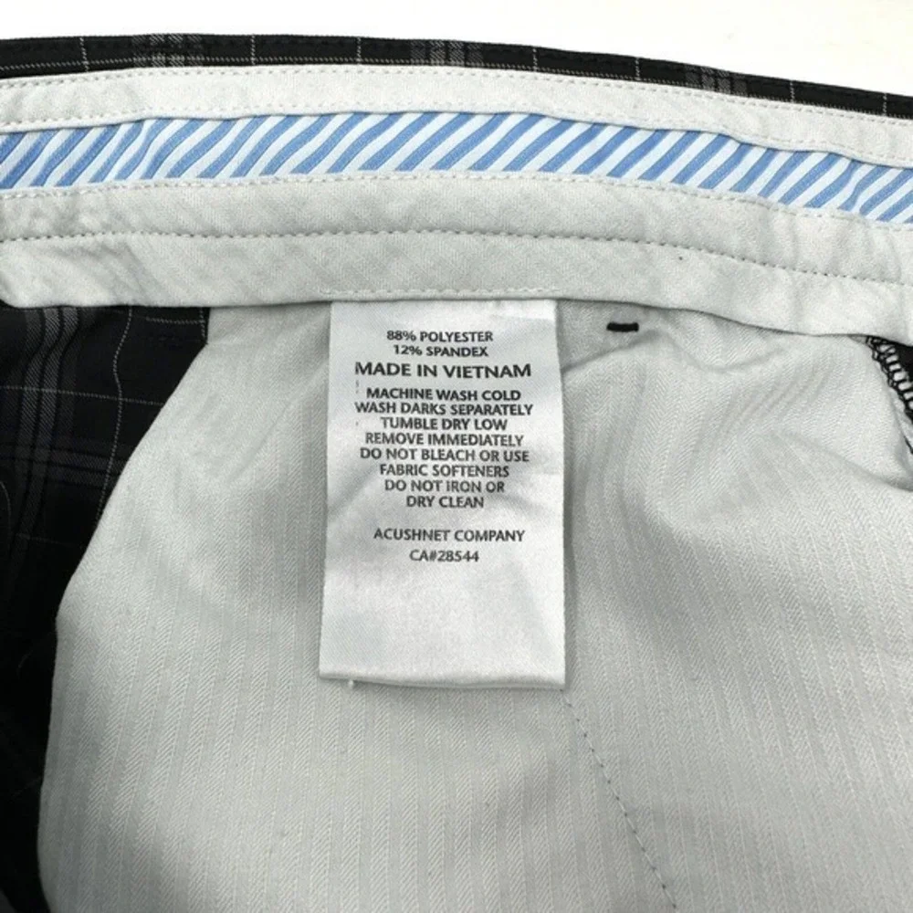 FootJoy FJ Gray Black Plaid Flat Front Polyester Spandex Golf Shorts Size 38‎